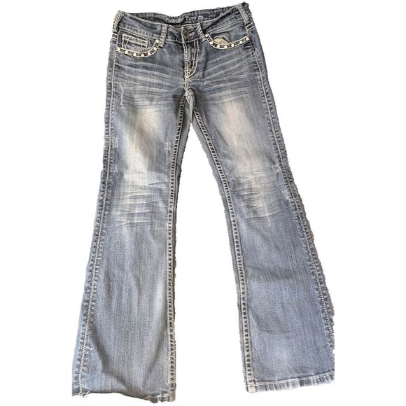 Cowgirl Tuff Jeans Don't Fence Me In Pearls Womens 27/31 Medium Wash Blue Denim - Picture 1 of 11